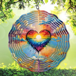 Pride Rainbow Heart Wind Spinner PNG, Bandeira do Orgulho Gay Sublimação Png, Modelo de Girador de Jardim do Mês do Orgulho, Ideia de Presente LGBTQ+ Faça Você Mesmo