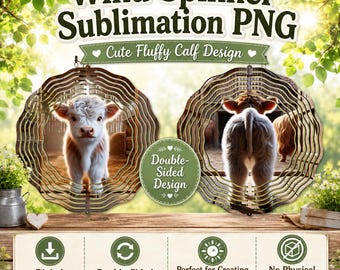 Double Sided Calf Wind Spinner PNG Farm Baby Cow Sublimation Design Front & Back Garden Spinner Template Rustic Yard Decor Digital Download
