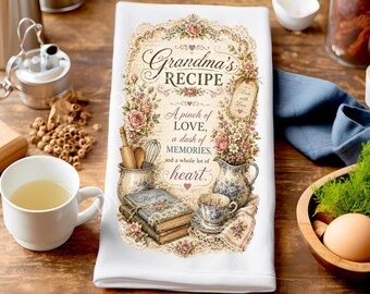 Grandma Recipe Tea Towel PNG, Vintage Towel Sublimation Design, Nana Gift, Family Recipe Keepsake, Farmhouse Kitchen Decor, Digital Download