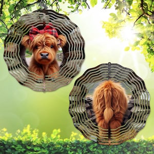 Toupie à vent bébé vache Highland PNG, modèle de toupie de jardin Double face tête de veau révolutionnaire, Sublimation de ferme Png, cadeau vache bricolage