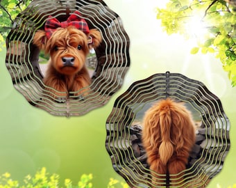 Highland Cow Wind Spinner PNG, Double Sided Calf Sublimation, Front and Back, Calf Garden Spinner Template, DIY Gift (Digital Template)