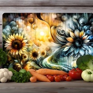 Champ de tournesols au coucher du soleil Sublimation planche à découper PNG, cadeau DIY pour maman, tailles 15,5 x 11,25 et 11 x 7,9, belle décoration florale de cuisine DIY