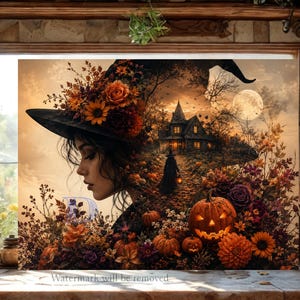 Halloween Cutting Board PNG, Floral Kitchen Sublimation Design, Fall Chopping Board, Witch PNG, Pumpkin PNG, Autumn Png, Digital Download