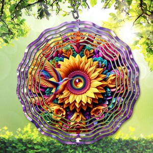 3D-Kolibri Wind Spinner PNG, Floral Sublimationsdesign, Sonnenblume Garten Spinner Vorlage, Floral Yard Decor, digitaler Download, DIY Geschenk
