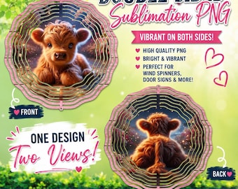 Highland Cow Wind Spinner PNG Calf Sublimation Double Sided Garden Template Front Back Rustic Farm Animal DIY Gift (Digital Download)