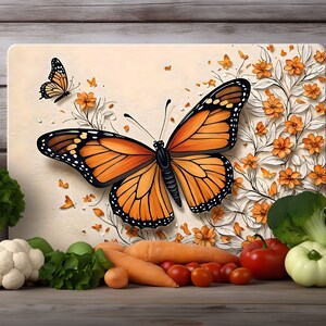 Schmetterling Blumen Sublimations-Schneidebrett Design-Download, rustikales Schneidebrett PNG, Schneidebrett-Datei Digitaler Design-Download, Hacken