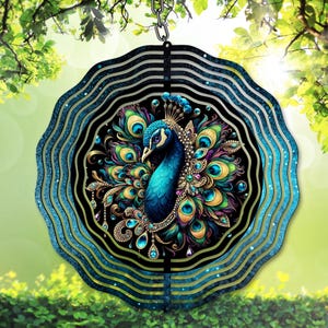 PEACOCK Wind Spinner PNG, Teal Sublimationsdesign, Garten Spinner Vorlage, Peacock Yard Decor, digitaler Download für DIY Geschenk, einzigartiges Dekor