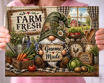 Gnome PNG / Cutting Board PNG / Farm Fresh Gnome Made / Gnome Sublimation Design / Farmhouse Kitchen Decor / DIY Gift / Digital Download