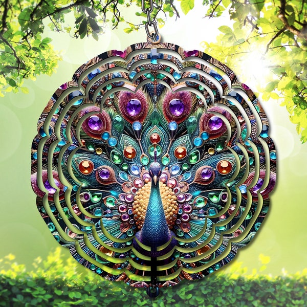 Majestic Peacock Jewel Delight Wind Spinner PNG, Digital Download for Vibrant Feathered Beauty DIY Crafts, Gifts and Home Decor, Resizable