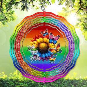 Spinner à vent de fierté PNG, vivez votre vérité, sublimation de la fierté gaie, décoration de jardin drapeau de la fierté gaie, mois de la fierté, modèle de girouette de jardin, cadeau LGBTQ +