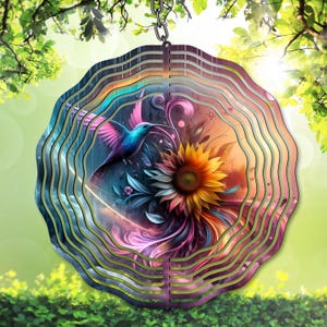 Kolibri Wind Spinner PNG, 3D Sonnenblume Design, Regenbogen Garten Spinner Vorlage, Pastell Kolibri Hof Dekor DIY Geschenk, digitaler Download