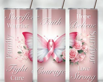 Rosa bandet fjärils-tumblersjal: Bröstcancermedvetenhet (PNG)