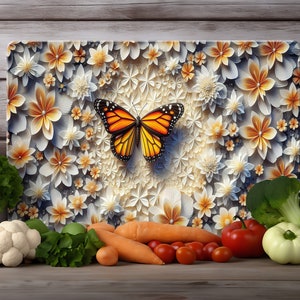 Schmetterling Blumen Sublimations-Schneidebrett Design-Download, rustikales Schneidebrett PNG, Schneidebrett-Datei Digitaler Design-Download, Hacken