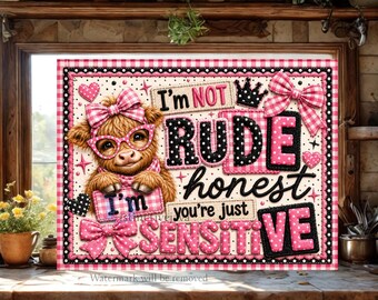 Highland Cow Cutting Board PNG, Funny Sublimation Design, I'm Not Rude Quote, Chopping Board, Cow Bread Board, DIY Gift (Digital Download)