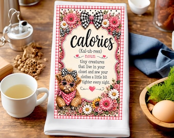 Funny Highland Cow Tea Towel PNG, Calories Definition Sublimation Design, Farmhouse Kitchen Towel, Sassy Cow png, DIY Gift, Digital Download
