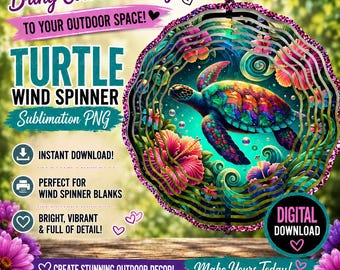 Turtle Wind Spinner PNG, Ocean Sublimation Design, Sea Turtle Garden Spinner Template, DIY Gift, Ocean Animal Yard Decor (Digital Download)