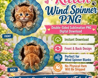 Kitten Wind Spinner PNG, Front Back Tabby Cat Sublimation, Double Sided Head Butt, Kitty Garden Spinner Template DIY Gift (Digital Download)