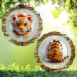 Entzückender Baby Tiger Wind Spinner PNG, Niedlicher Durchbruch Tiger Druck Doppelseitiger Kopfstoß Digitale Vorlage für Sublimation auf Garten Spinner