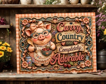 Pig PNG / Cutting Board PNG / Curvy Country and Adorable / Sublimation Design / Kitchen Conversions Png / DIY Gift (Digital Download)
