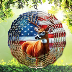 Hirsch Wind Spinner PNG, Buck mit Sublimationsdesign der amerikanischen Flagge, digitaler Download, Wildtier Garten Spinner Vorlage, DIY Geschenk, Vaterländisch