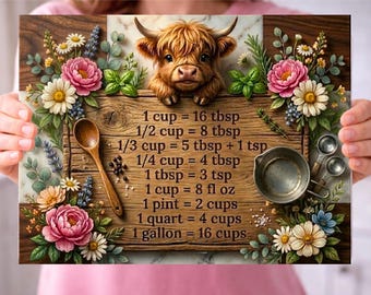 Highland Cow PNG / Cutting Board PNG / Farmhouse Sublimation Design / Cutting Board Png / Kitchen Conversions / DIY Gift (Digital Download)