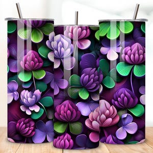 3D-Klee Nahtlose Sublimationsverpackung für 20 Unzen Skinny Tumbler Wrap, lebendiges Kleeblatt PNG, Cottagecore Floral Tumbler, botanische DIY Geschenkidee