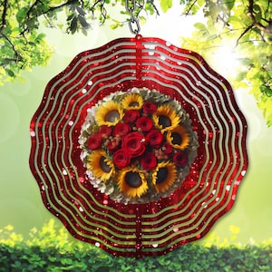 Sonnenblume Rose Wind Spinner PNG, Bouquet funkelt Sublimation, Blumengarten Spinner Vorlage, DIY Geschenk, digitaler Download, Blumenhof Dekor