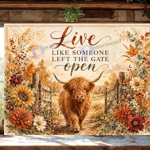 Highland Cow Cutting Board PNG / Watercolor Sublimation Design / Fall Floral PNG / Chopping Board File Design / DIY Gift (Digital Download)