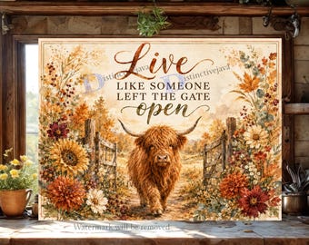Highland Cow Cutting Board PNG / Watercolor Sublimation Design / Fall Floral PNG / Chopping Board File Design / DIY Gift (Digital Download)
