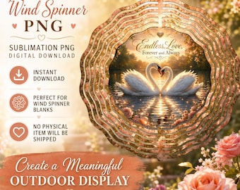 Molinillo de viento cisne "Amor eterno" PNG, diseño romántico para sublimación conmemorativo, decoración para aniversario de bodas "Para siempre y siempre" (descarga digital)