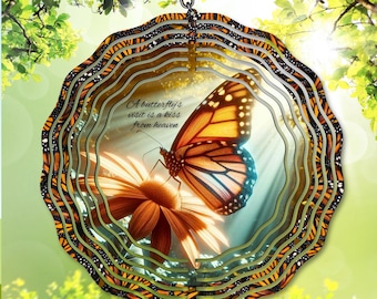 Tourne à vent papillon PNG La visite d&#39;un papillon est un baiser du ciel en sublimation, modèle de toupie de jardin commémoratif, téléchargement numérique