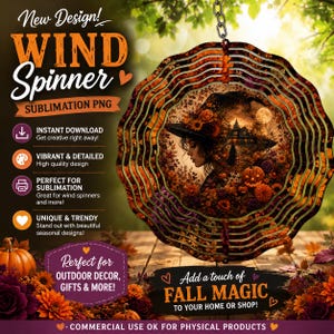 Witch Wind Spinner PNG, projekt sublimacji na Halloween, gotycki kwiatowy spinner ogrodowy PNG, jesienny wzór vintage, jesienne spinnery do pobrania w wersji cyfrowej