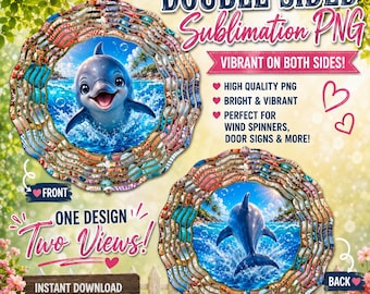 Dolphin Wind Spinner PNG Ocean Double Sided Sublimation Design Front and Back Garden Spinner Template Breakthrough Design (Digital Download)