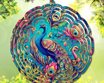 Exquisite Peacock Wind Spinner PNG - Digital Download for Vibrant Feathered Beauty on DIY Sublimation Crafts, Vibrant Bird Design, Gorgeous