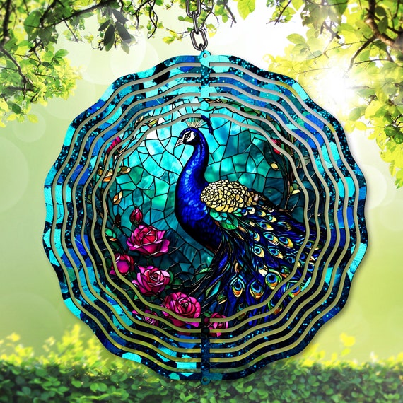 Belupai Girandole a Vento a Doppio Strato da 79 Pollici, Girandola a Vento in Metallo Pavone con Picchetto da Terra e Lampadina Solare, Grande Scultura a Vento per Decorazioni da Giardino Esterno