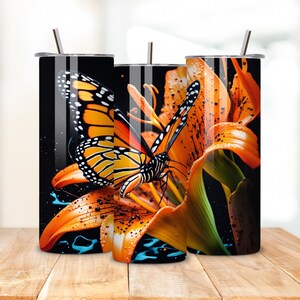 Schmetterling 20 oz Tumbler PNG, Natur Nahtlose Sublimationsdesign, Tiger Lily & Schmetterling Digitaler Download, Schmetterling Tumbler Design, DIY Geschenk