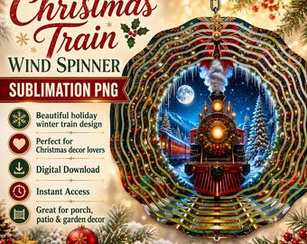 Christmas Train Wind Spinner PNG: Winter Wonderland Sublimation, 3D Train Garden Spinner Template, DIY Gift (Digital Download)