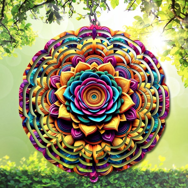 3D Sunny Whirlwind: Stunning Sunflower Mandala Wind Spinner PNG - Intricate Floral Design for DIY Crafts & Bohemian Decor - Digital Download