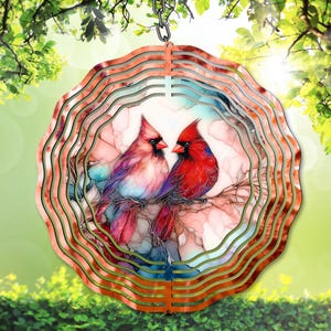 Spinner à vent Cardinal PNG, sublimation oiseau, modèle de spinner de jardin paire Cardinal, téléchargement numérique bricolage cadeau ciel Cardinal Spinner
