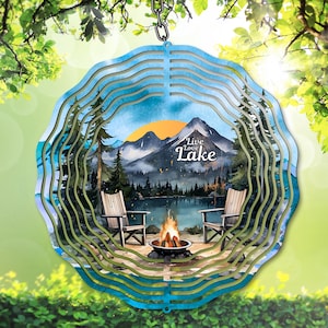 Molinillo de viento de montaña y lago, sublimación PNG, regalo de bricolaje Live Love Lake, perfecto para amantes del lago, decoración de casas y jardines en el lago, naturaleza al aire libre