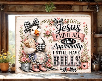 Goose PNG / Funny Cutting Board PNG / Funny Christian Sublimation Design / Jesus Paid It All / Gingham Chopping Board / Digital Download