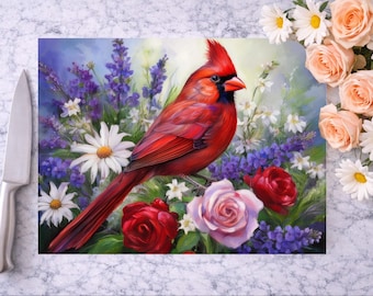 Cardinal Cutting Board PNG, Floral Bird Sublimation Design, Cardinal Chopping Board Printable, Kitchen Decor PNG, DIY Gift Digital Download