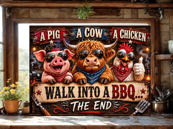 BBQ Cutting Board PNG, Funny Pig Cow Chicken Sublimation Design, Highland Cow BBQ Kitchen Decor, Dad Joke png, Grill Humor Digital Download