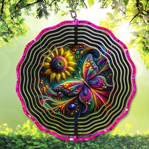 Girandola a vento a farfalla scintillante PNG, modello di girandola da giardino scintillante, download digitale, decorazione da giardino con girasole, idea regalo fai da te con farfalla