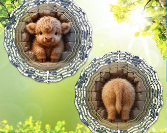 Girandola da giardino a forma di mucca delle Highlands in formato PNG, design a sublimazione fronte e retro, modello per girandola da giardino a doppia faccia a forma di mucca, regalo fai da te (download digitale)