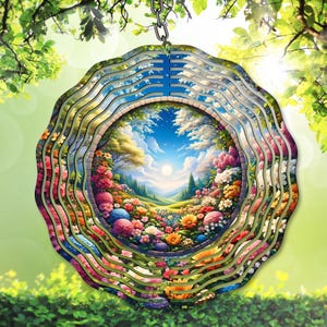 Blumenlandschaft Wind Spinner PNG, buntes Sublimationsdesign, Garten Spinner Vorlage, Wiese Yard Decor, digitaler Download für DIY Geschenke