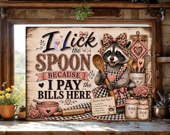 Raccoon Cutting Board PNG, Funny I Lick the Spoon Sublimation Design, Sassy Farmhouse Kitchen Decor, Leopard Bow (Digital Download)