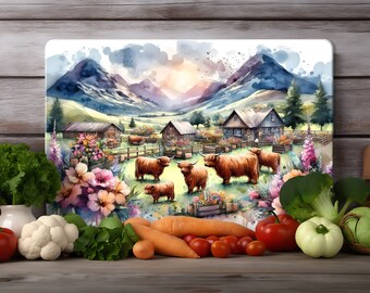 Tabla de cortar de vaca de las Tierras Altas (PNG), diseño de sublimación de granja, tabla de cortar (PNG), diseño de archivo de tabla de cortar de vaca, regalo DIY (descarga digital)