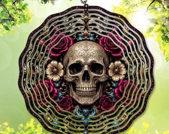 Schädel PNG / Wind Spinner PNG / Gothic Sublimation Design / Dunkle Ästhetik PNG / Floral Spinner / Skelett PNG / DIY Geschenk (Digitaler Download)