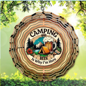 Molinillo de viento para acampar PNG, Acampar y la cerveza es la razón por la que estoy aquí, Idea de regalo DIY para campistas, Descarga digital divertida, Plantilla de molinete para acampar,